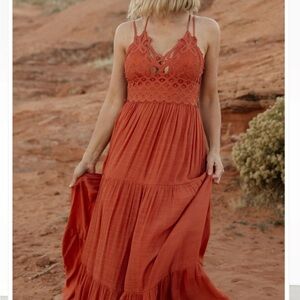 Rust Crochet-Detail Maxi Dress - Women